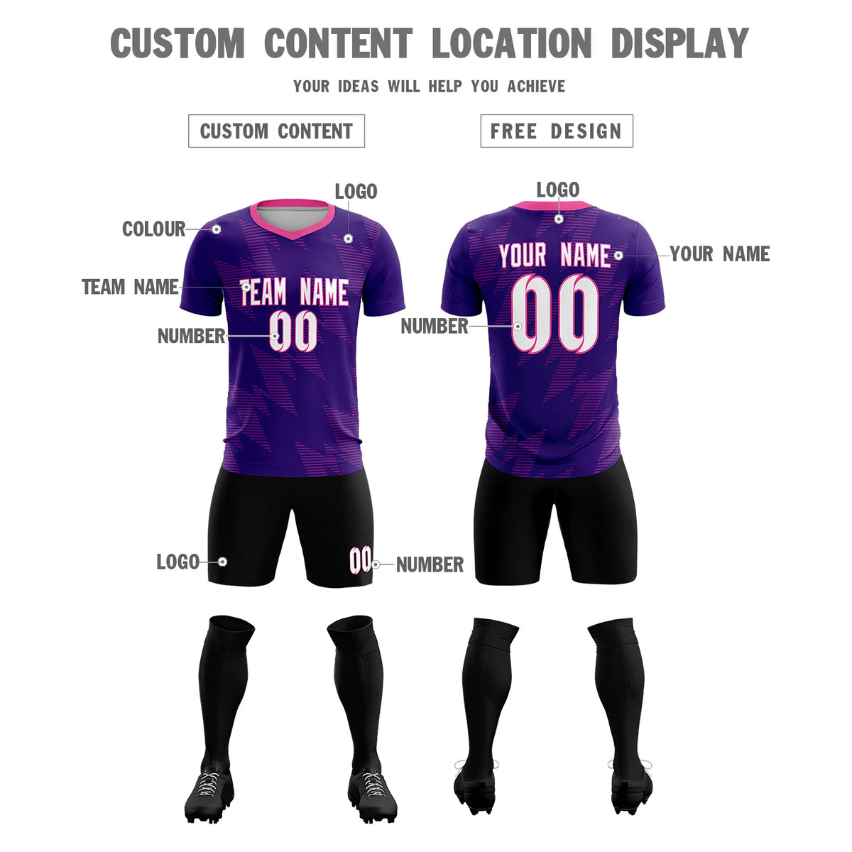 Custom Purple Pink Quick Dry Training Uniform Soccer Sets Jersey