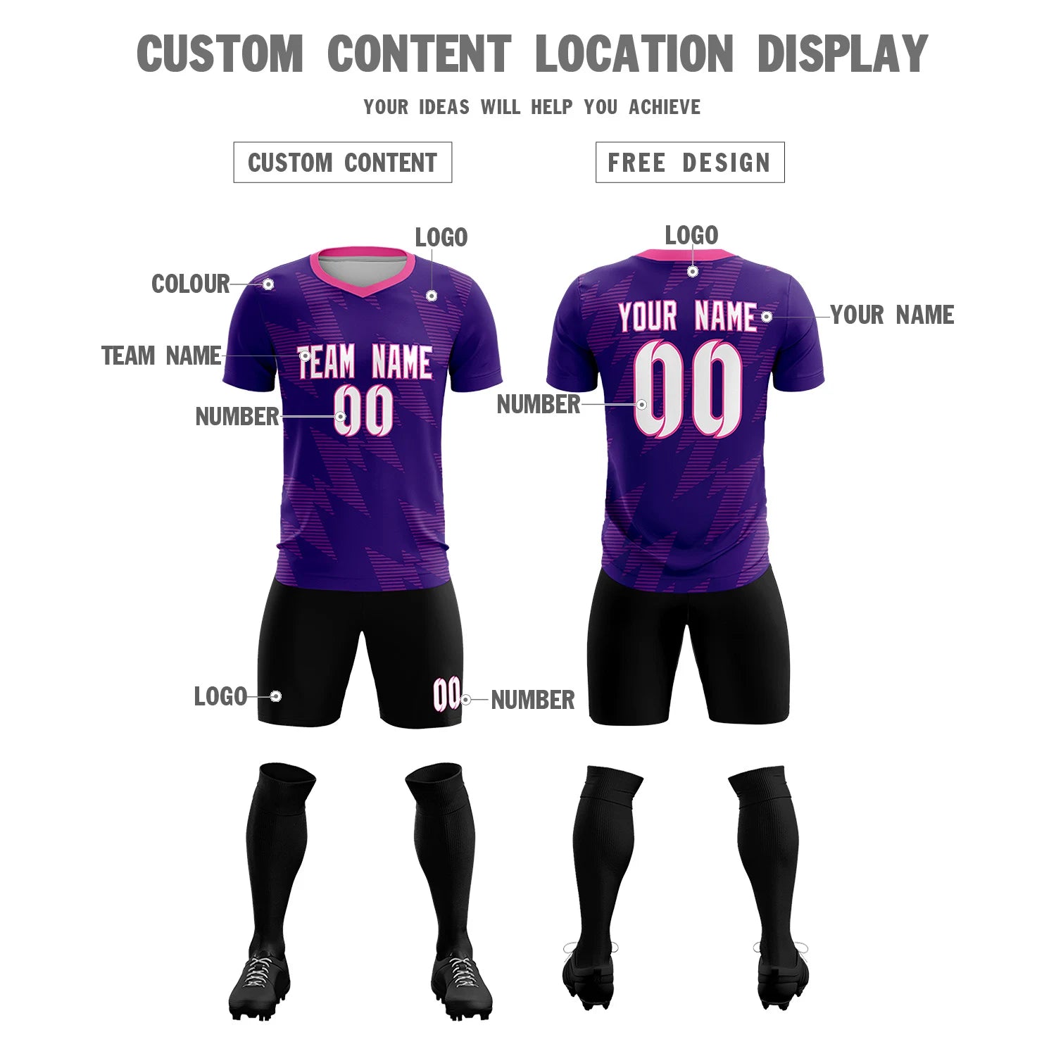 Custom Purple Pink Quick Dry Training Uniform Soccer Sets Jersey