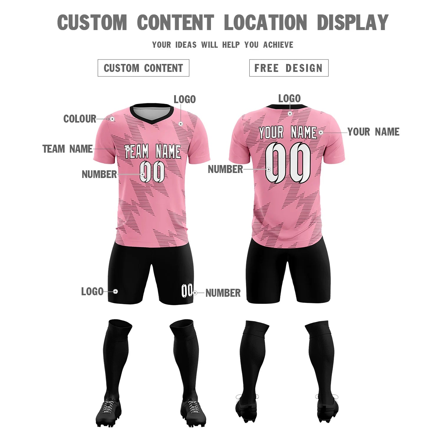 Custom Light Pink Black Quick Dry Training Uniform Soccer Sets Jersey