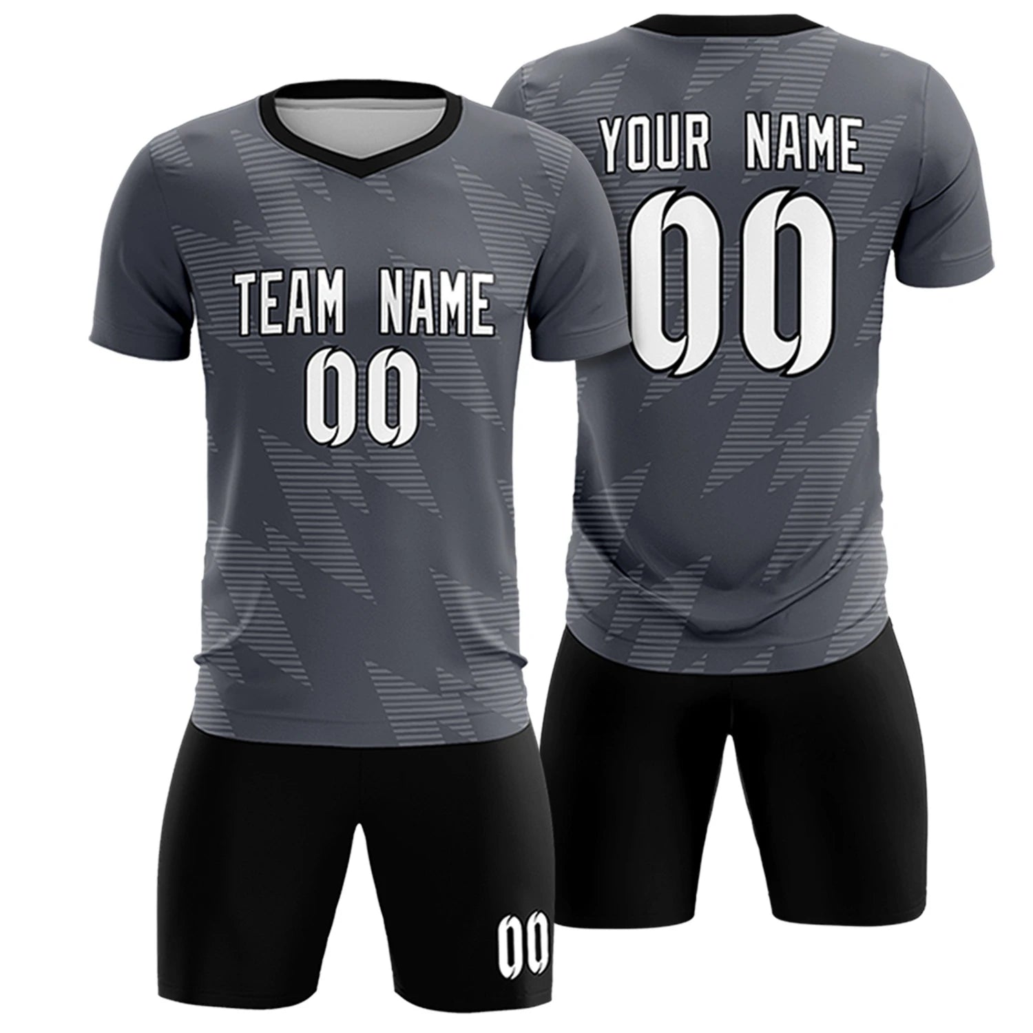 Custom Gray Black Quick Dry Training Uniform Soccer Sets Jersey