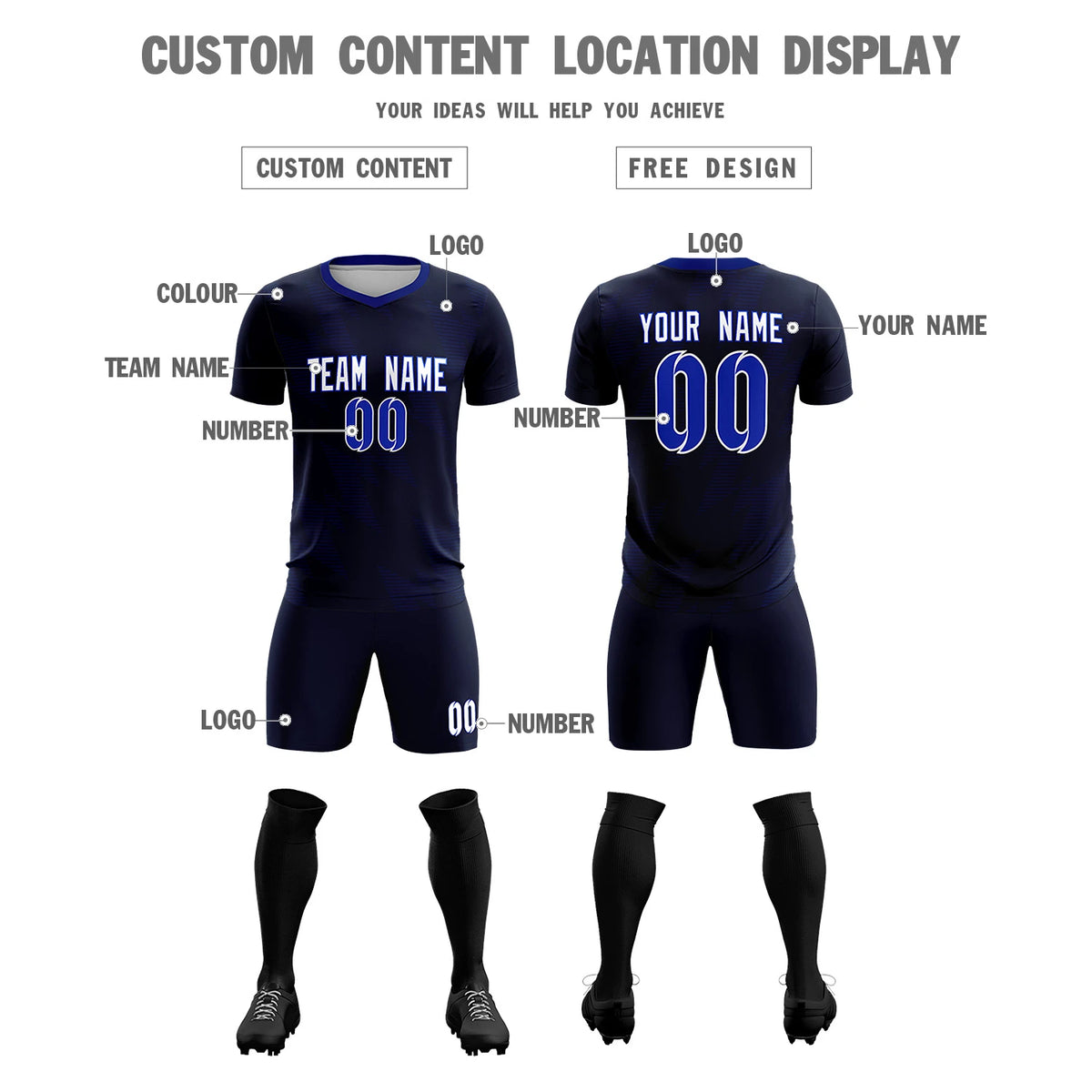 Custom Navy Black Quick Dry Training Uniform Soccer Sets Jersey