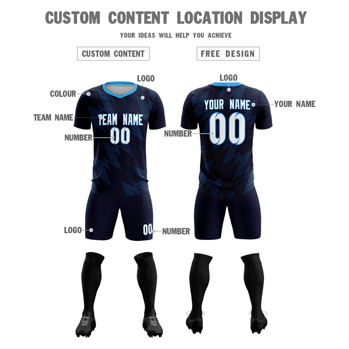 Custom Navy Black Quick Dry Training Uniform Soccer Sets Jersey