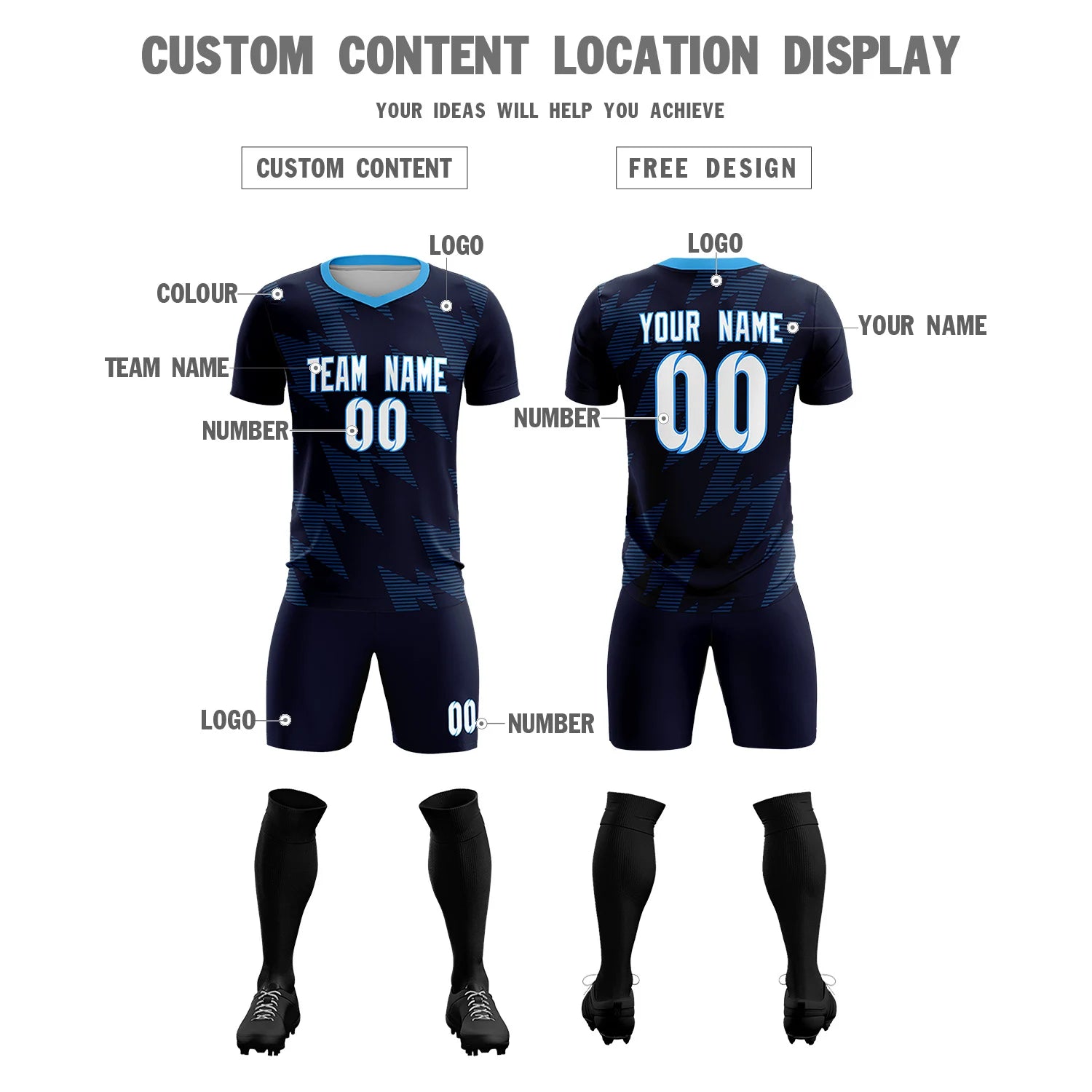 Custom Navy Black Quick Dry Training Uniform Soccer Sets Jersey