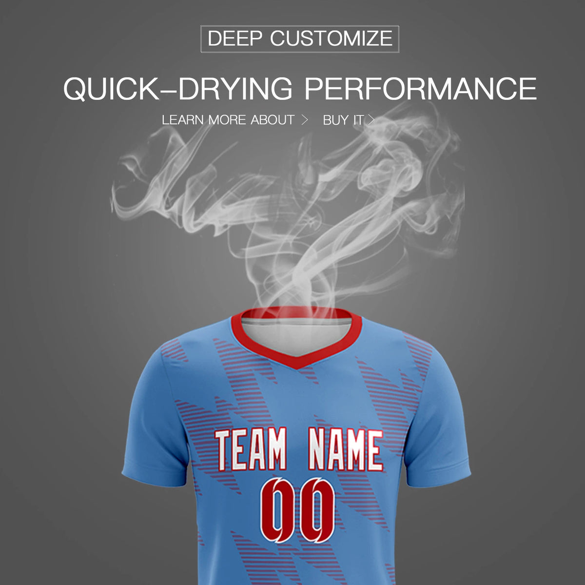 Custom Powder Blue Red Quick Dry Training Uniform Soccer Sets Jersey