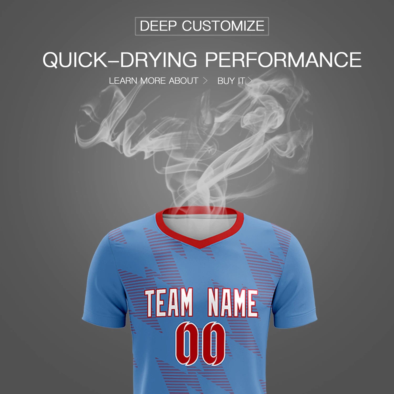 Custom Powder Blue Red Quick Dry Training Uniform Soccer Sets Jersey