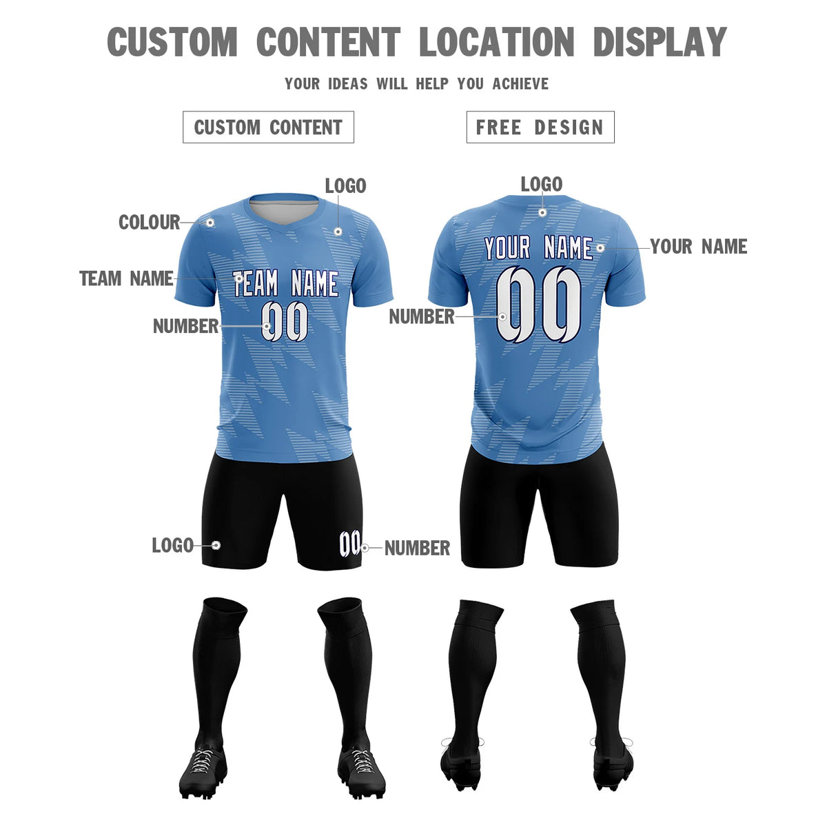 Custom Powder Blue Cream Quick Dry Training Uniform Soccer Sets Jersey