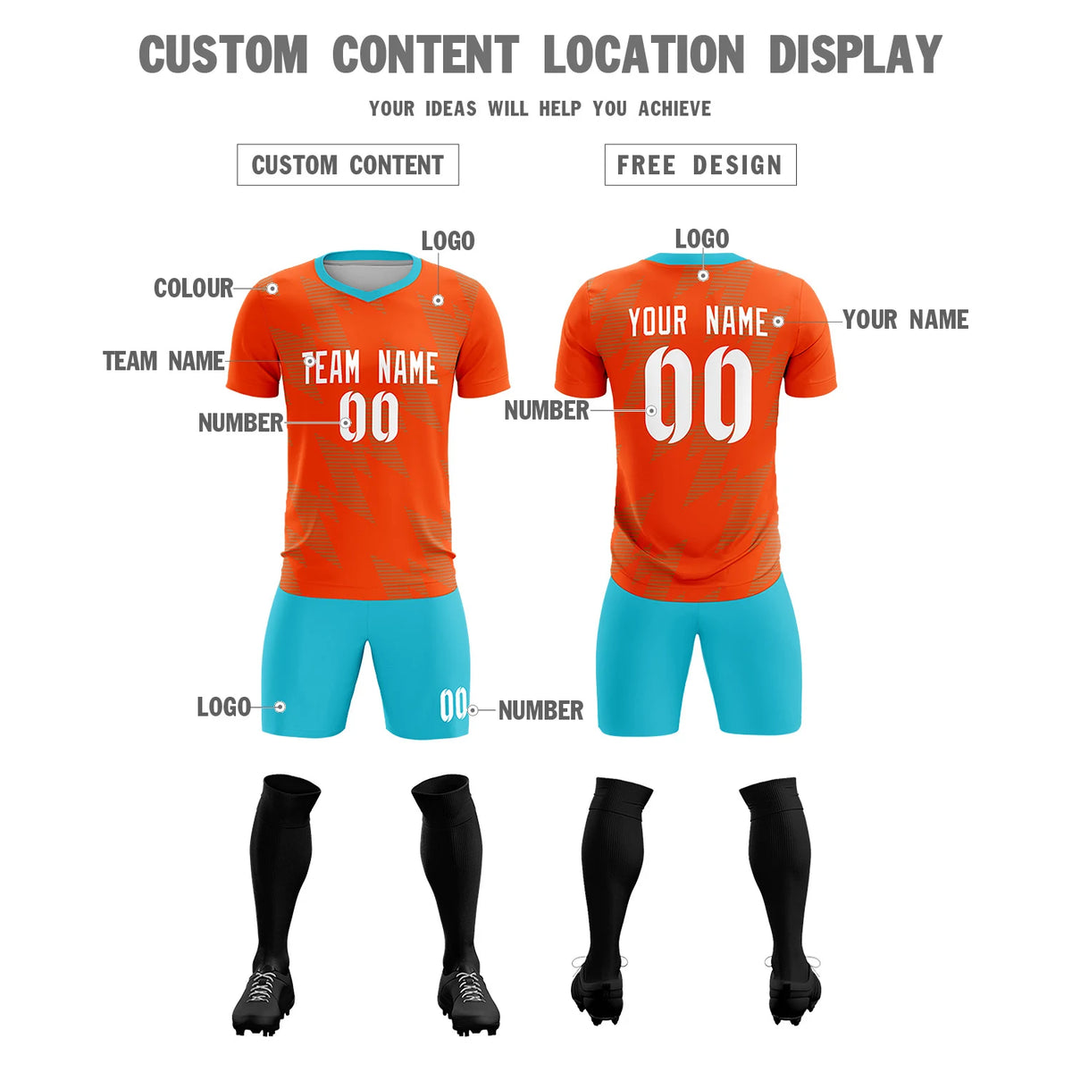 Custom Orange Aqua Quick Dry Training Uniform Soccer Sets Jersey