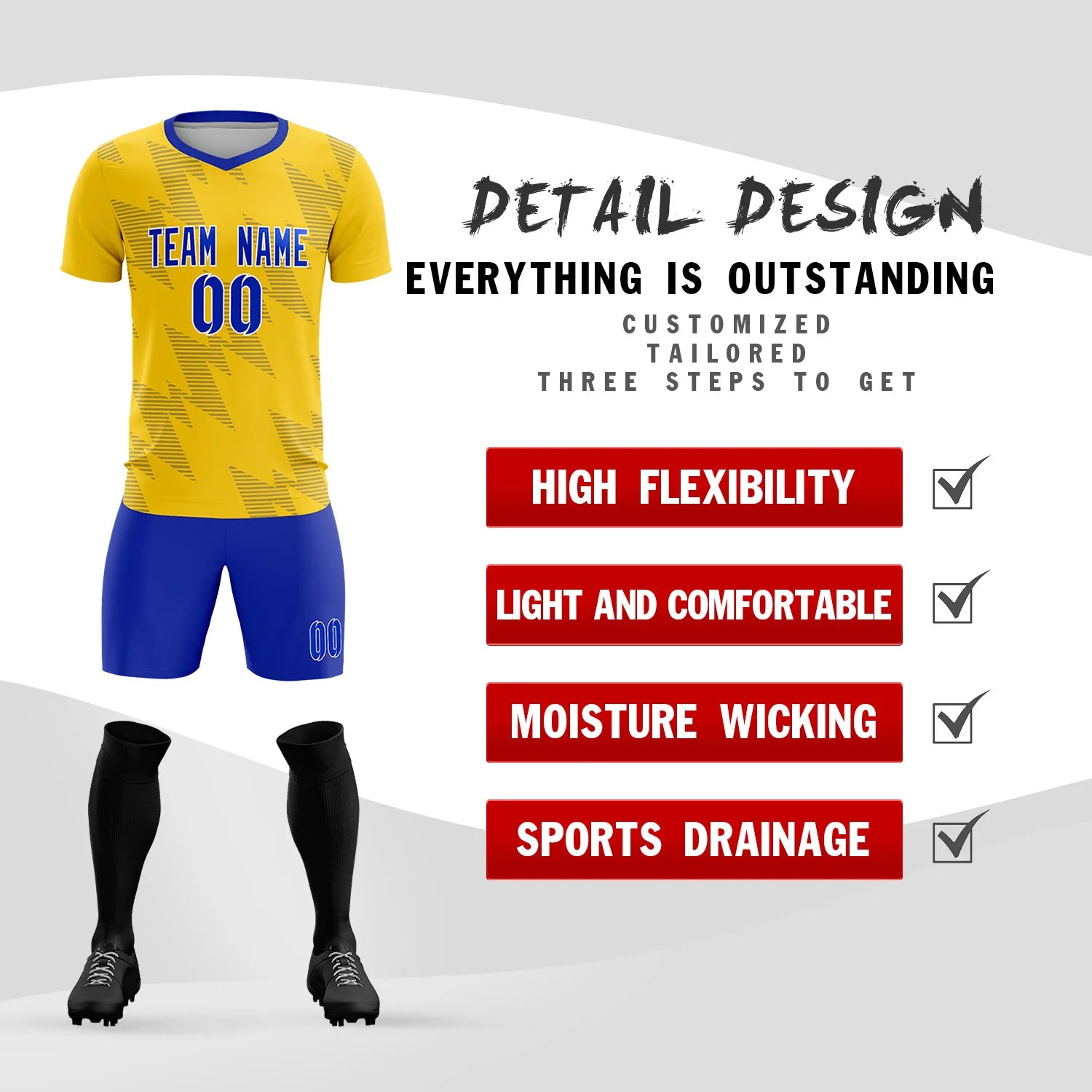 Custom Gold01 Royal Blue Quick Dry Training Uniform Soccer Sets Jersey