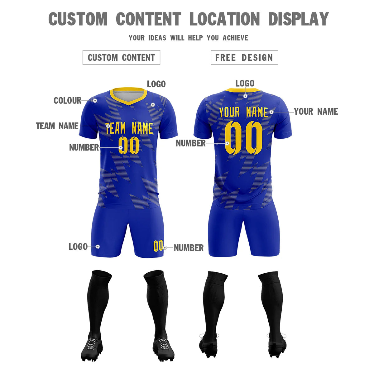 Custom Royal Blue Gold01 Quick Dry Training Uniform Soccer Sets Jersey