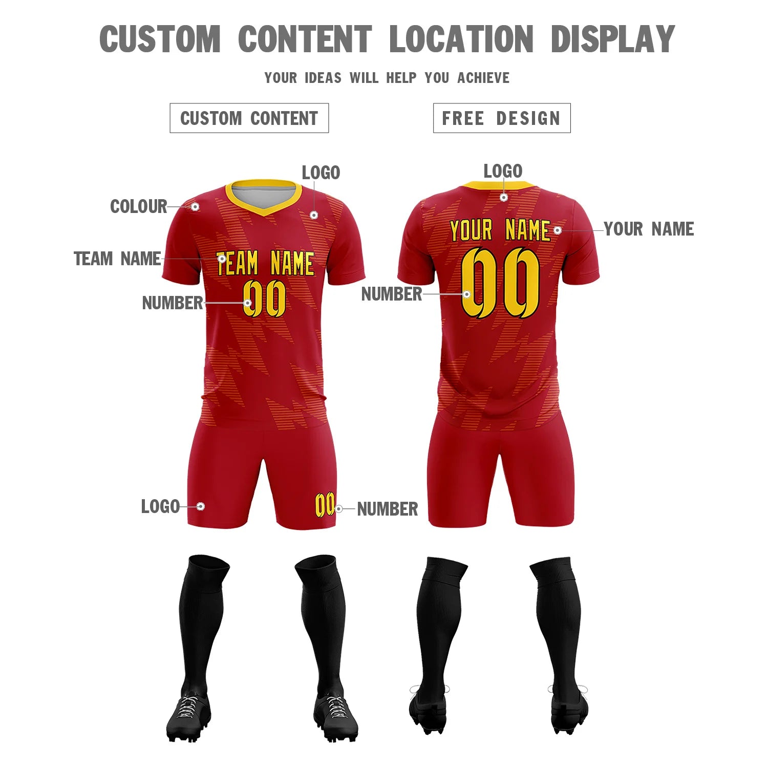 Custom Red Gold01 Quick Dry Training Uniform Soccer Sets Jersey