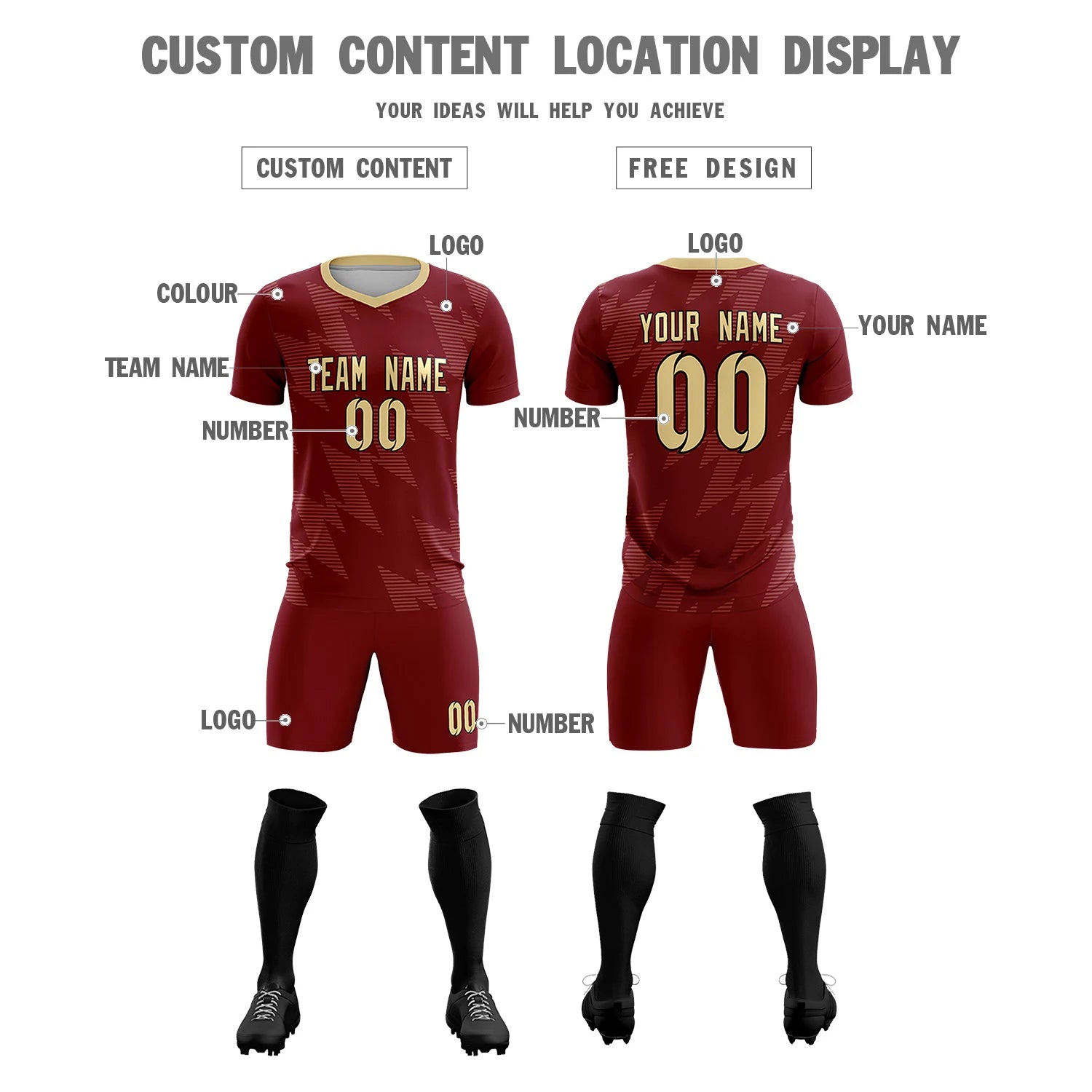 Custom Crimson Khaki Quick Dry Training Uniform Soccer Sets Jersey