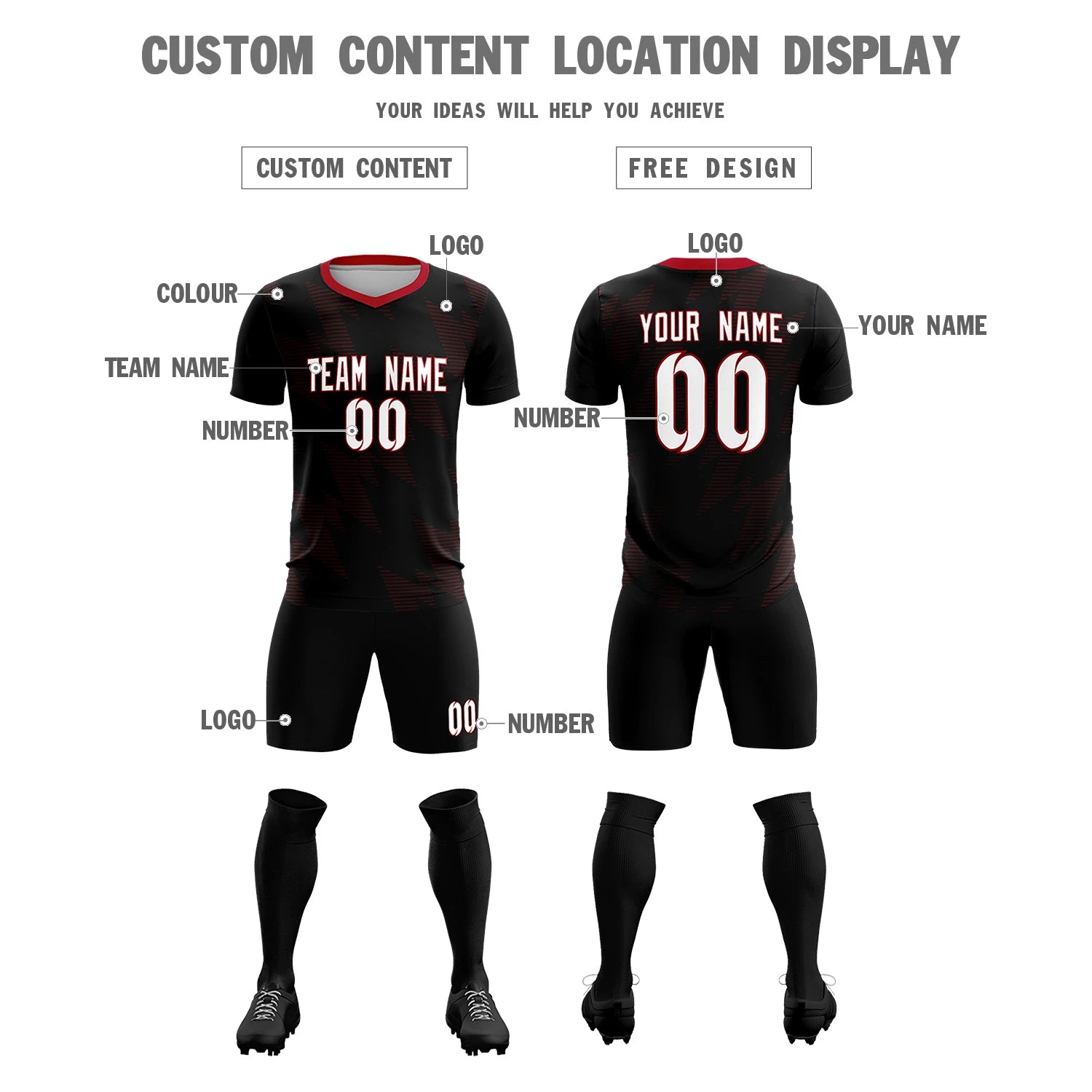 Custom Black Crimson Quick Dry Training Uniform Soccer Sets Jersey