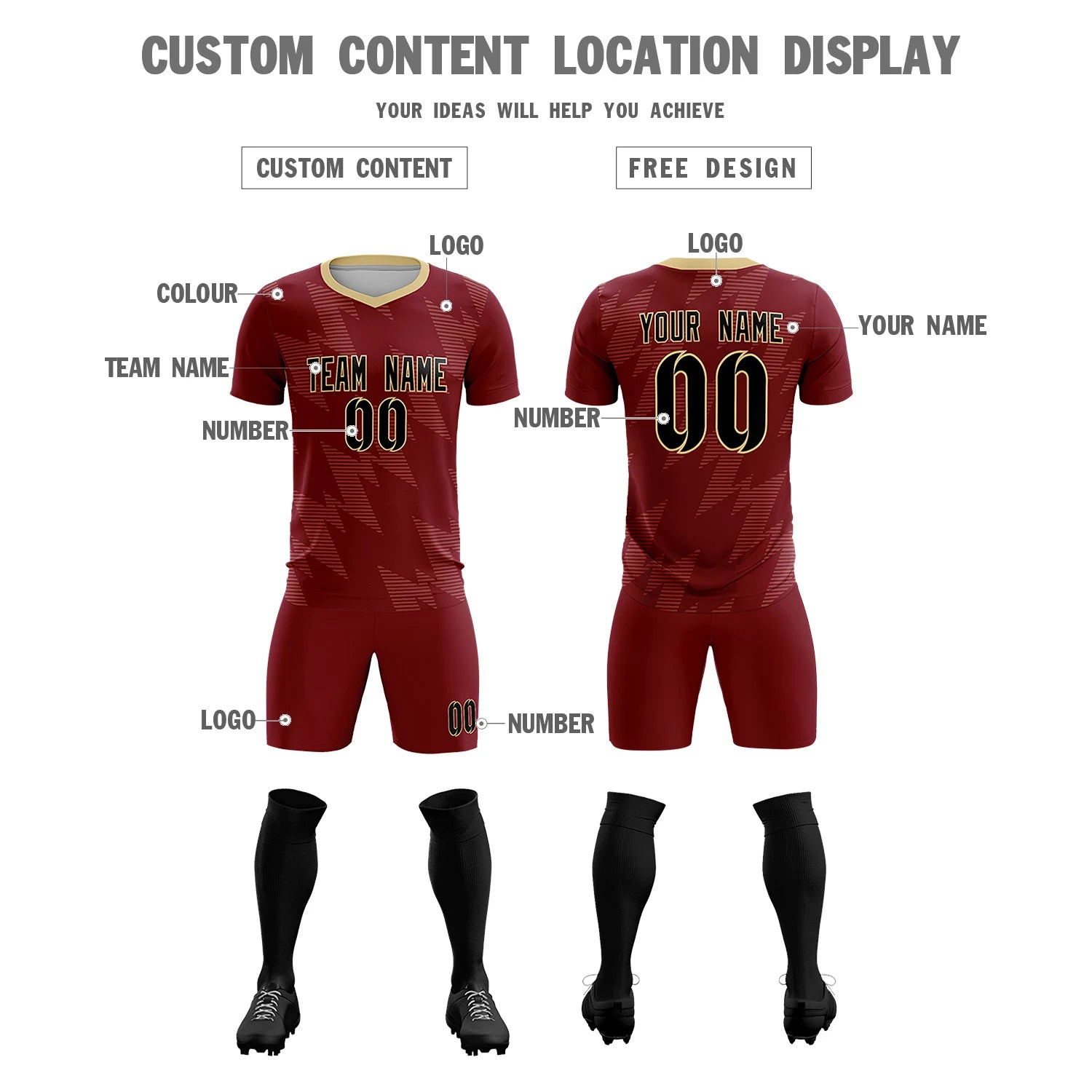 Custom Crimson Khaki Quick Dry Training Uniform Soccer Sets Jersey