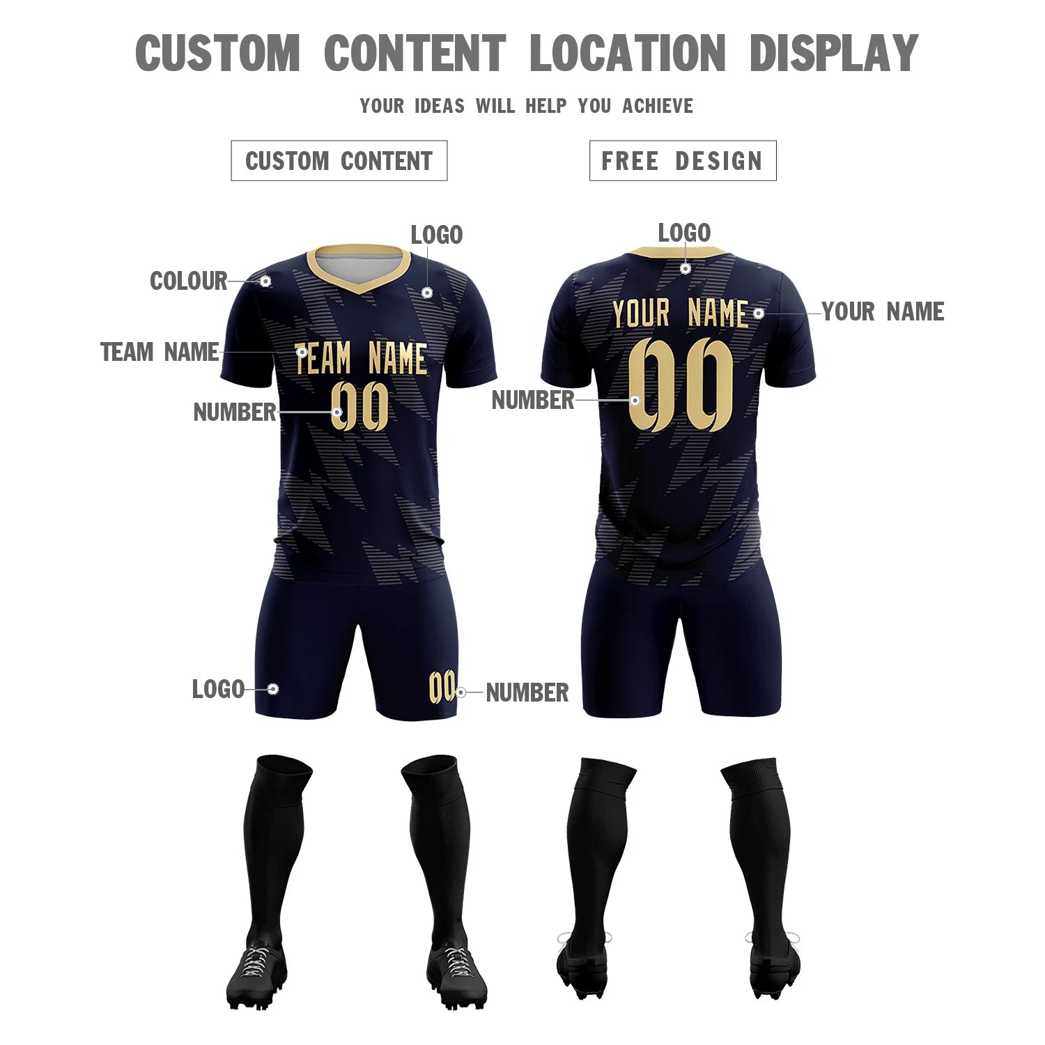 Custom Navy Khaki Quick Dry Training Uniform Soccer Sets Jersey