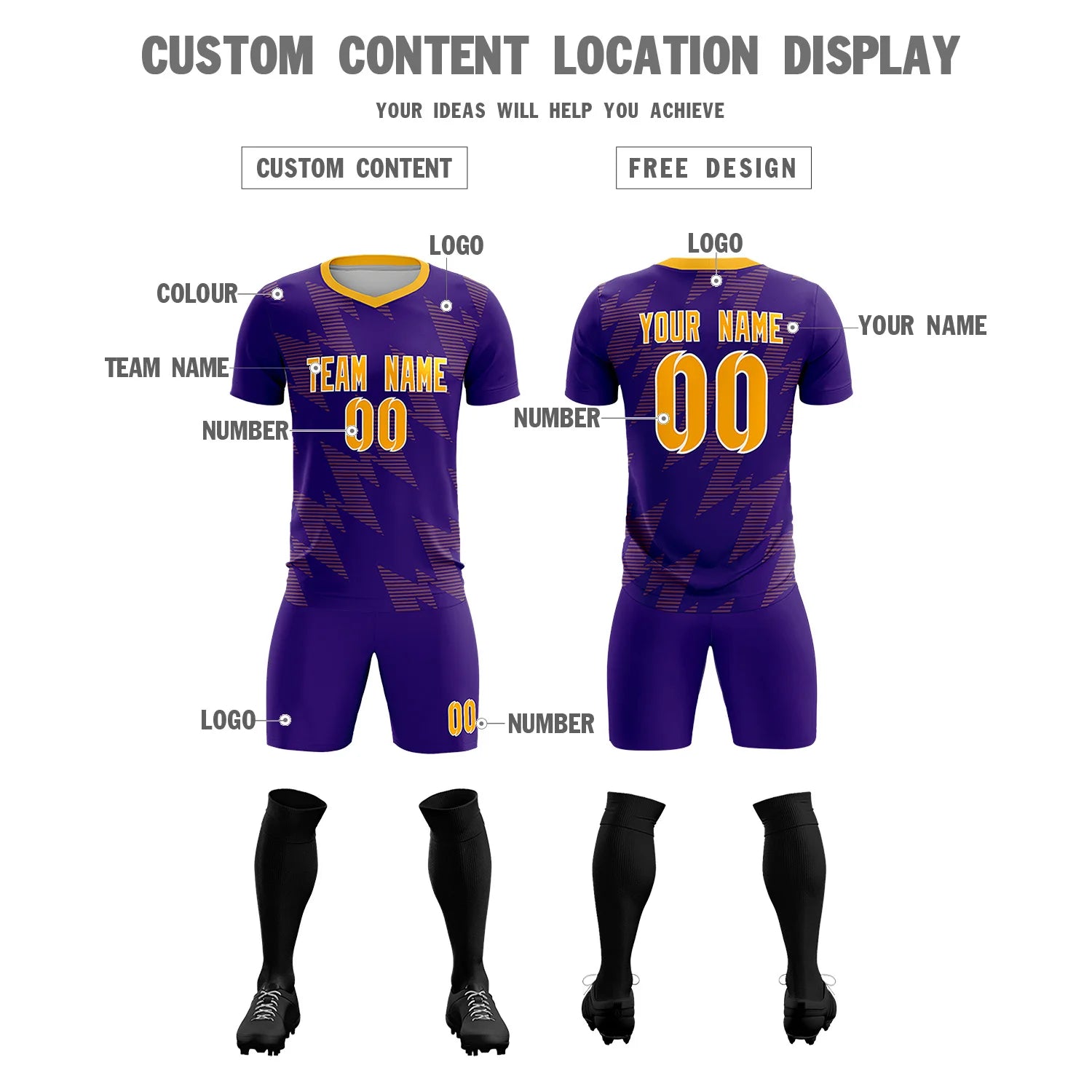 Custom Purple Gold01 Quick Dry Training Uniform Soccer Sets Jersey