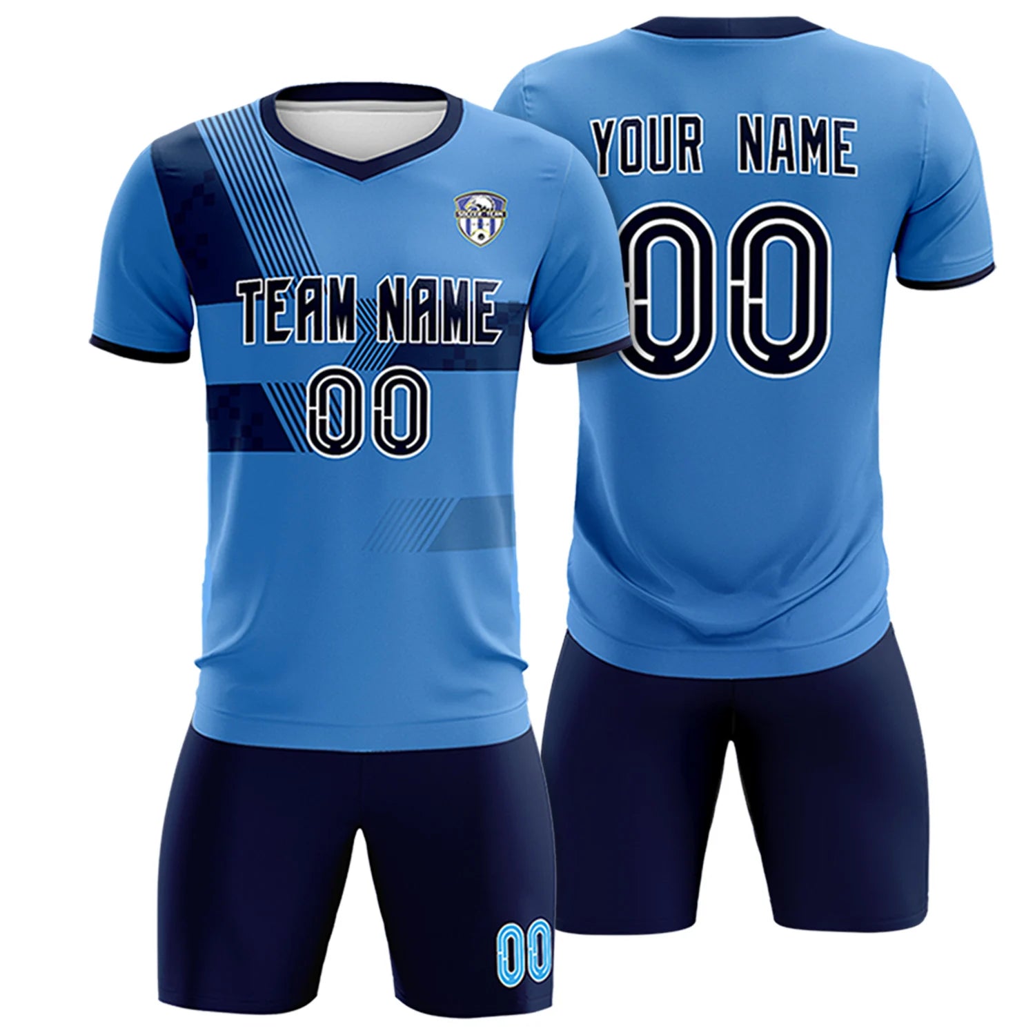 Custom Powder Blue Navy Training Uniform For Men Soccer Sets Jersey