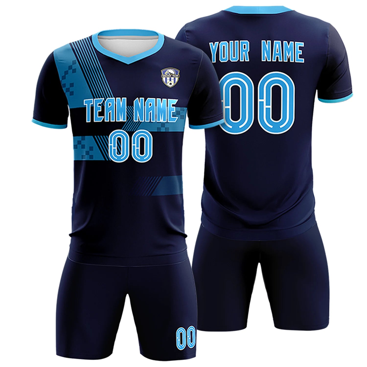 Custom Navy Powder Blue Training Uniform For Men Soccer Sets Jersey