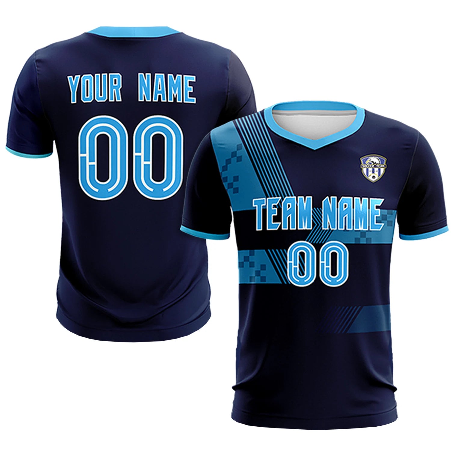 Custom Navy Powder Blue Training Uniform For Men Soccer Sets Jersey