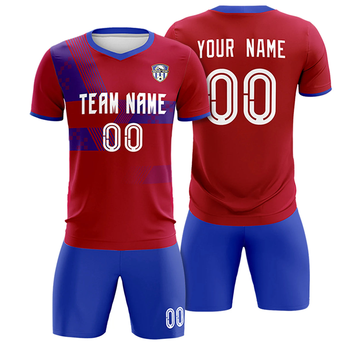 Custom Red Royal Blue Training Uniform For Men Soccer Sets Jersey