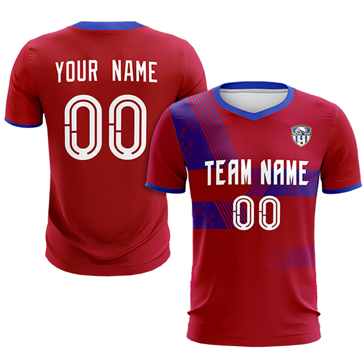 Custom Red Royal Blue Training Uniform For Men Soccer Sets Jersey