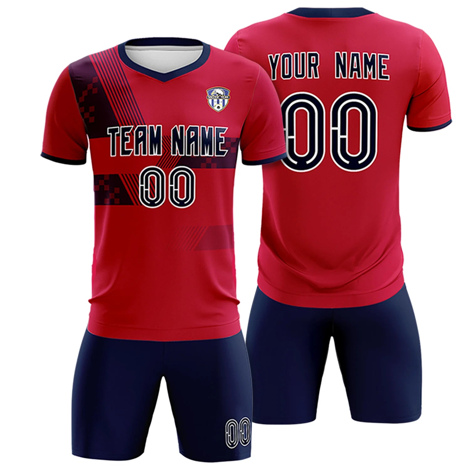 Custom Red Navy Training Uniform For Men Soccer Sets Jersey