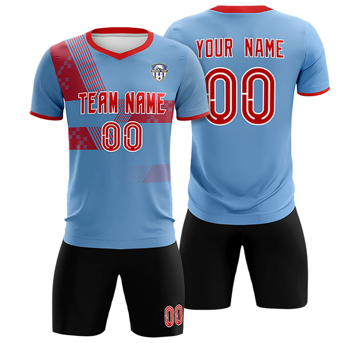 Custom Light Blue Red Training Uniform For Men Soccer Sets Jersey