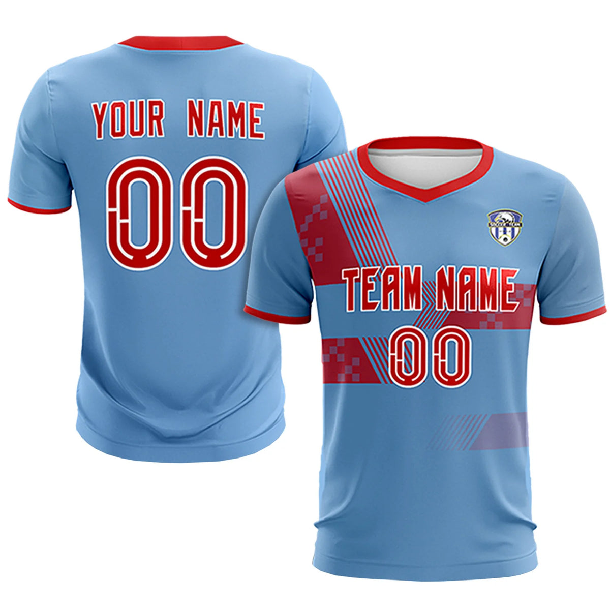 Custom Light Blue Red Training Uniform For Men Soccer Sets Jersey