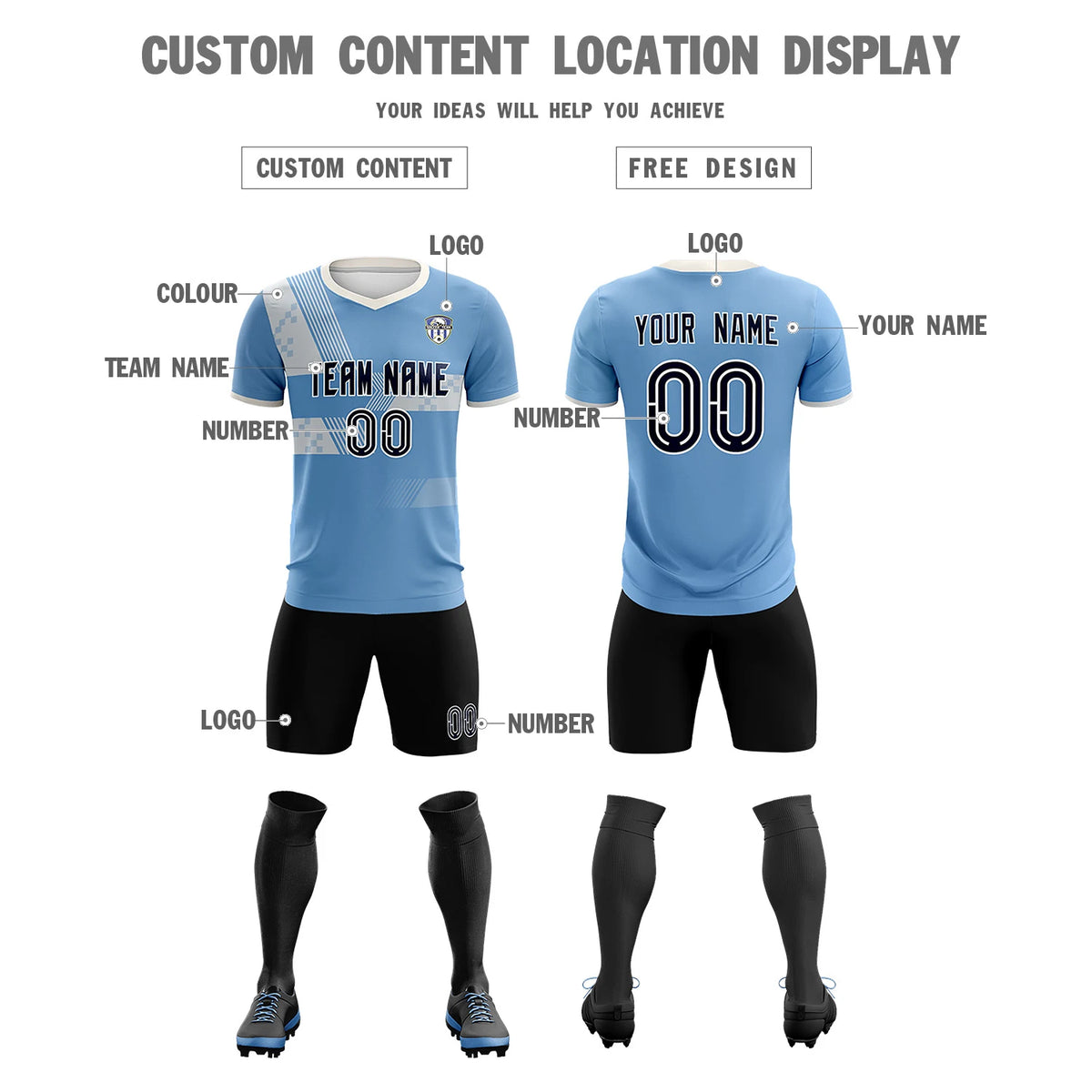 Custom Light Blue Cream Training Uniform For Men Soccer Sets Jersey