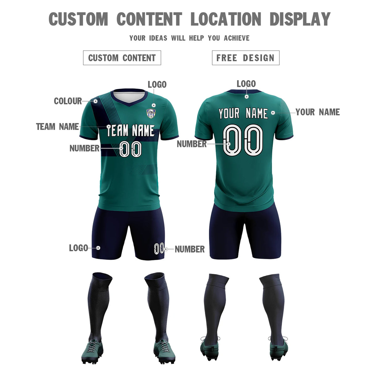 Custom Midnight Green Navy Training Uniform For Men Soccer Sets Jersey