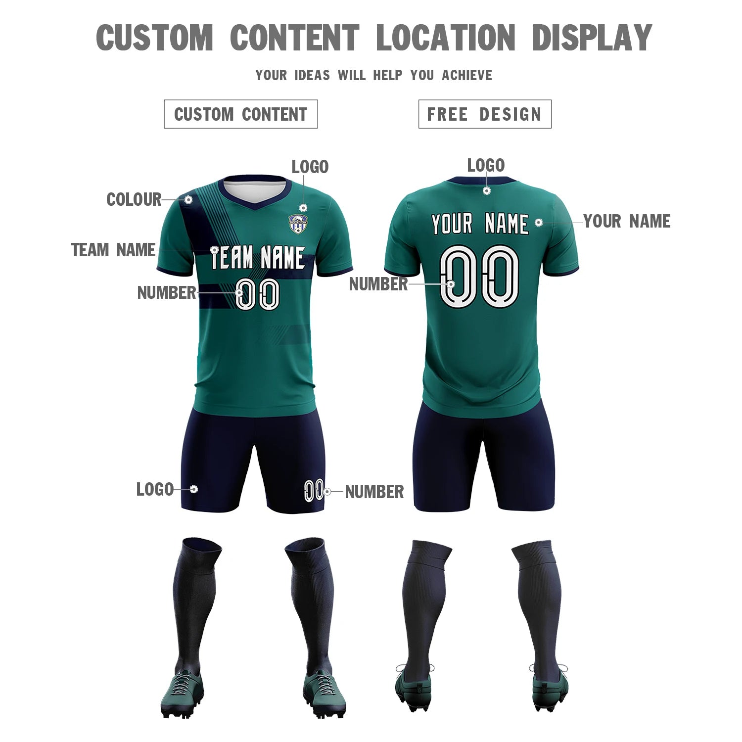 Custom Midnight Green Navy Training Uniform For Men Soccer Sets Jersey