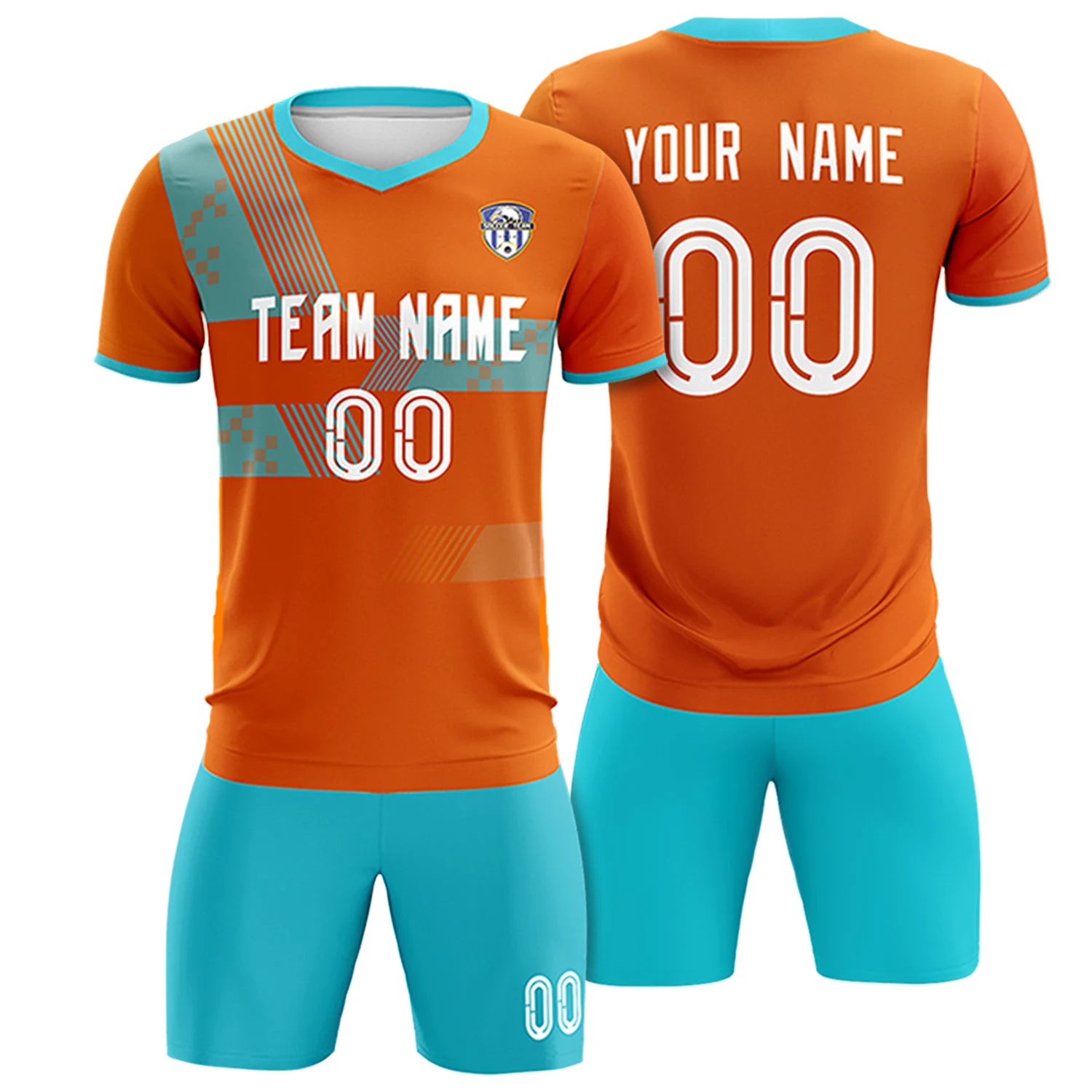 Custom Orange Aqua Training Uniform For Men Soccer Sets Jersey