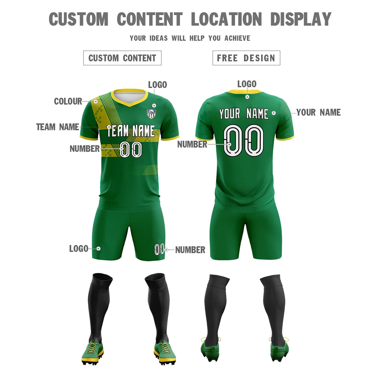 Custom Kelly Green Gold01 Training Uniform For Men Soccer Sets Jersey