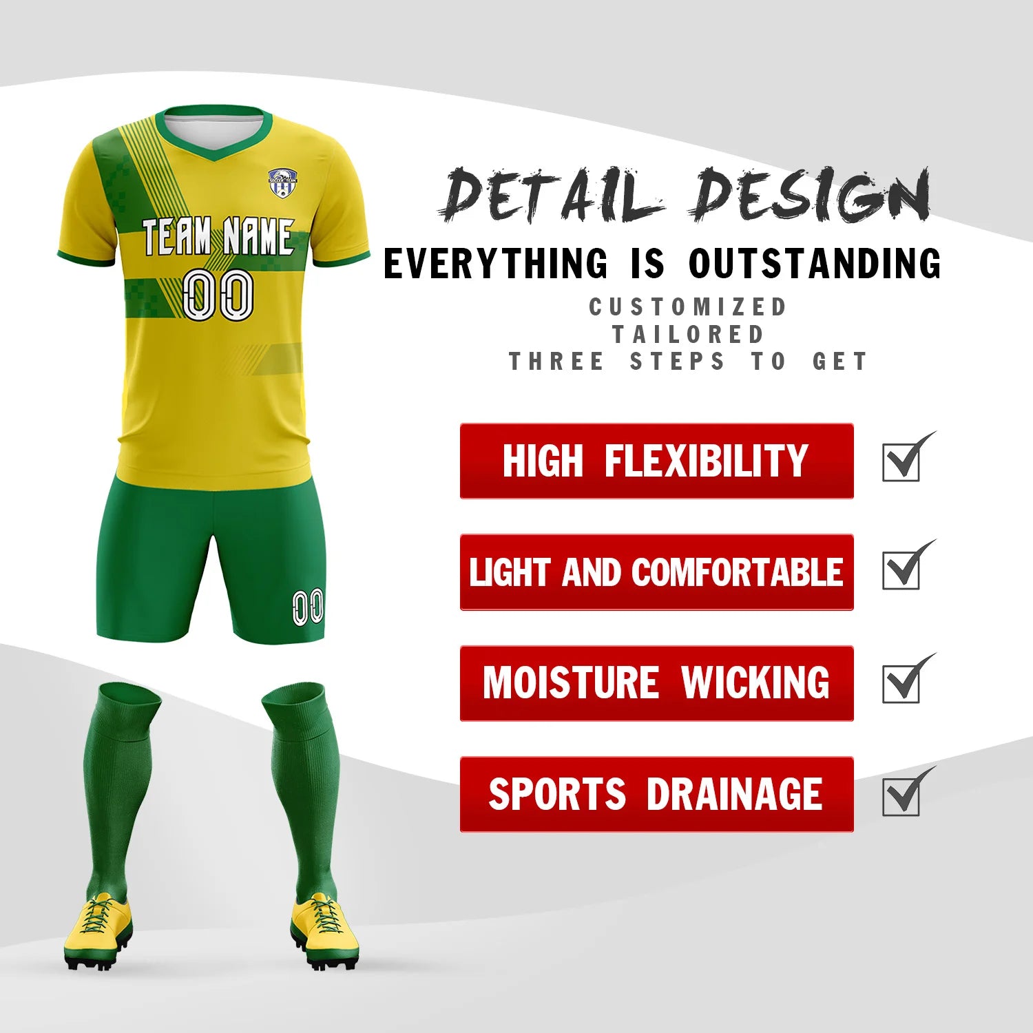 Custom Gold01 Kelly Green Training Uniform For Men Soccer Sets Jersey