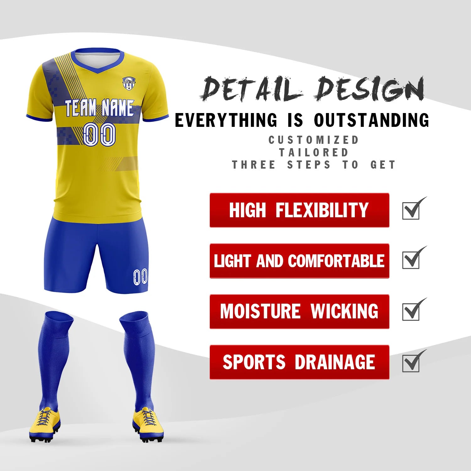 Custom Gold01 Royal Blue Training Uniform For Men Soccer Sets Jersey