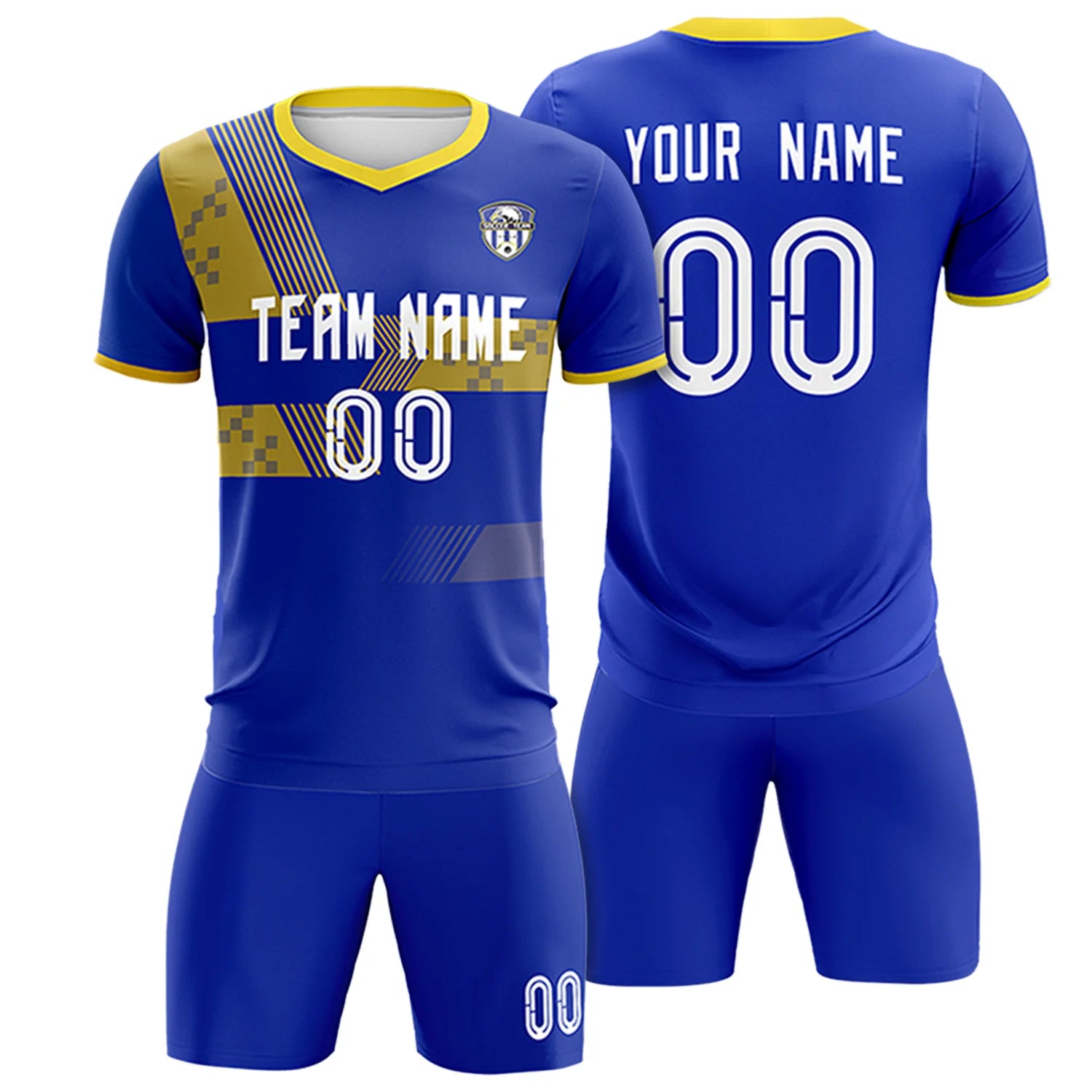 Custom Royal Blue Gold01 Training Uniform For Men Soccer Sets Jersey