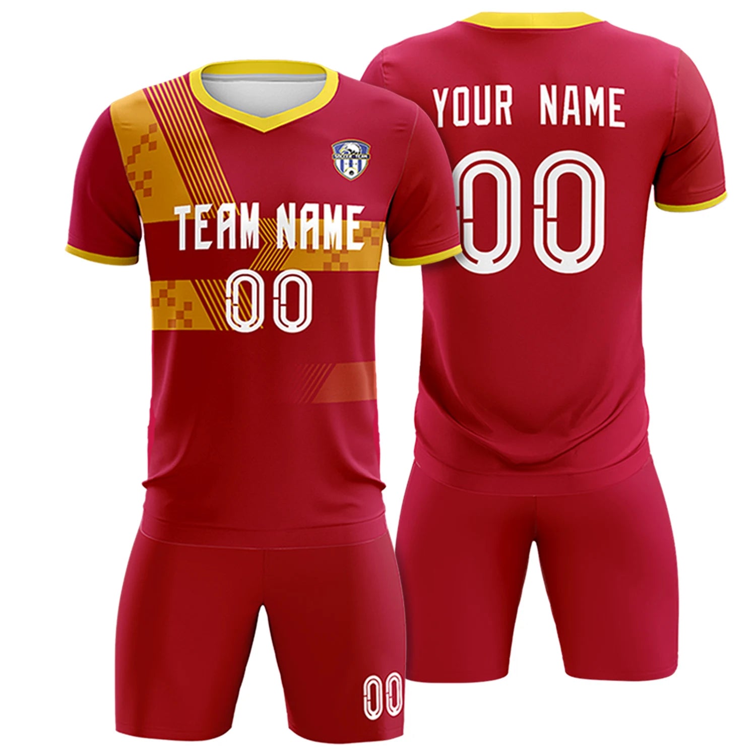 Custom Red Gold01 Training Uniform For Men Soccer Sets Jersey