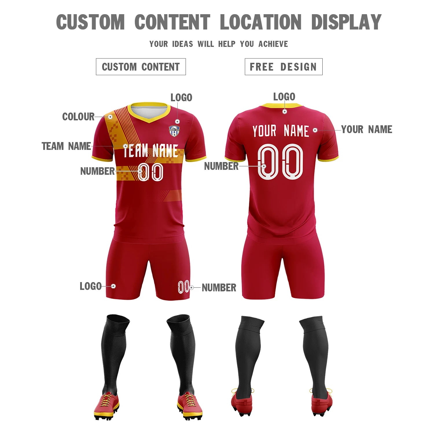 Custom Red Gold01 Training Uniform For Men Soccer Sets Jersey