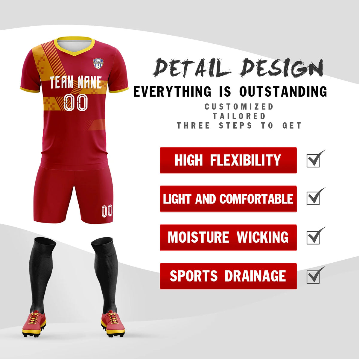 Custom Red Gold01 Training Uniform For Men Soccer Sets Jersey