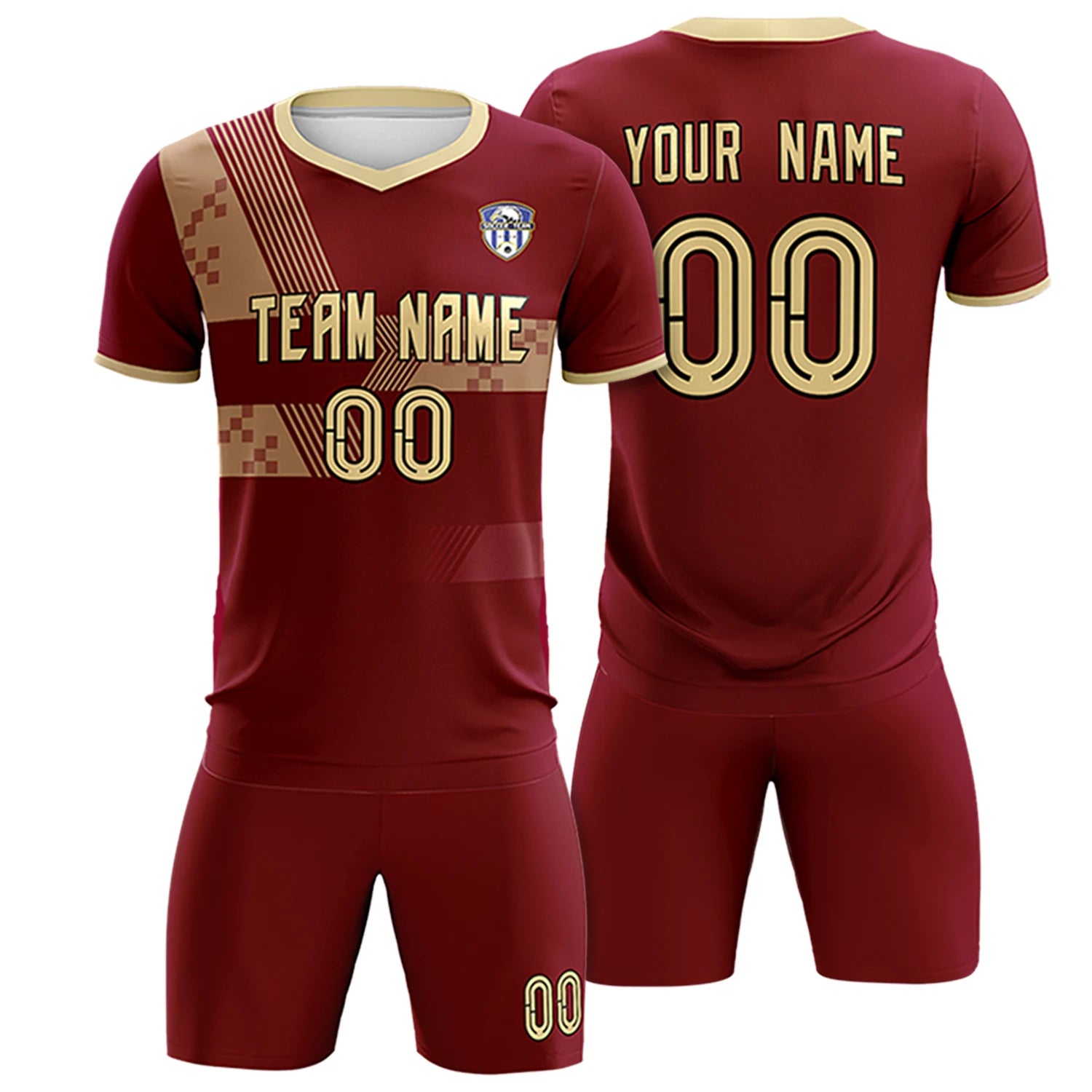 Custom Crimson Khaki Training Uniform For Men Soccer Sets Jersey