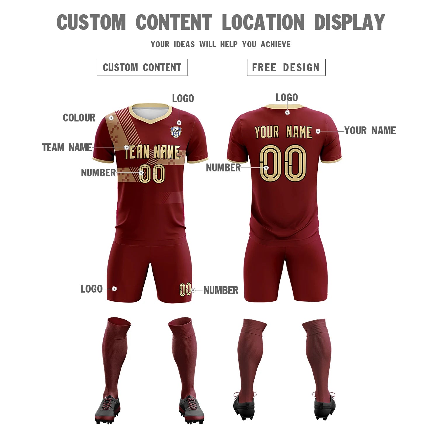 Custom Crimson Khaki Training Uniform For Men Soccer Sets Jersey