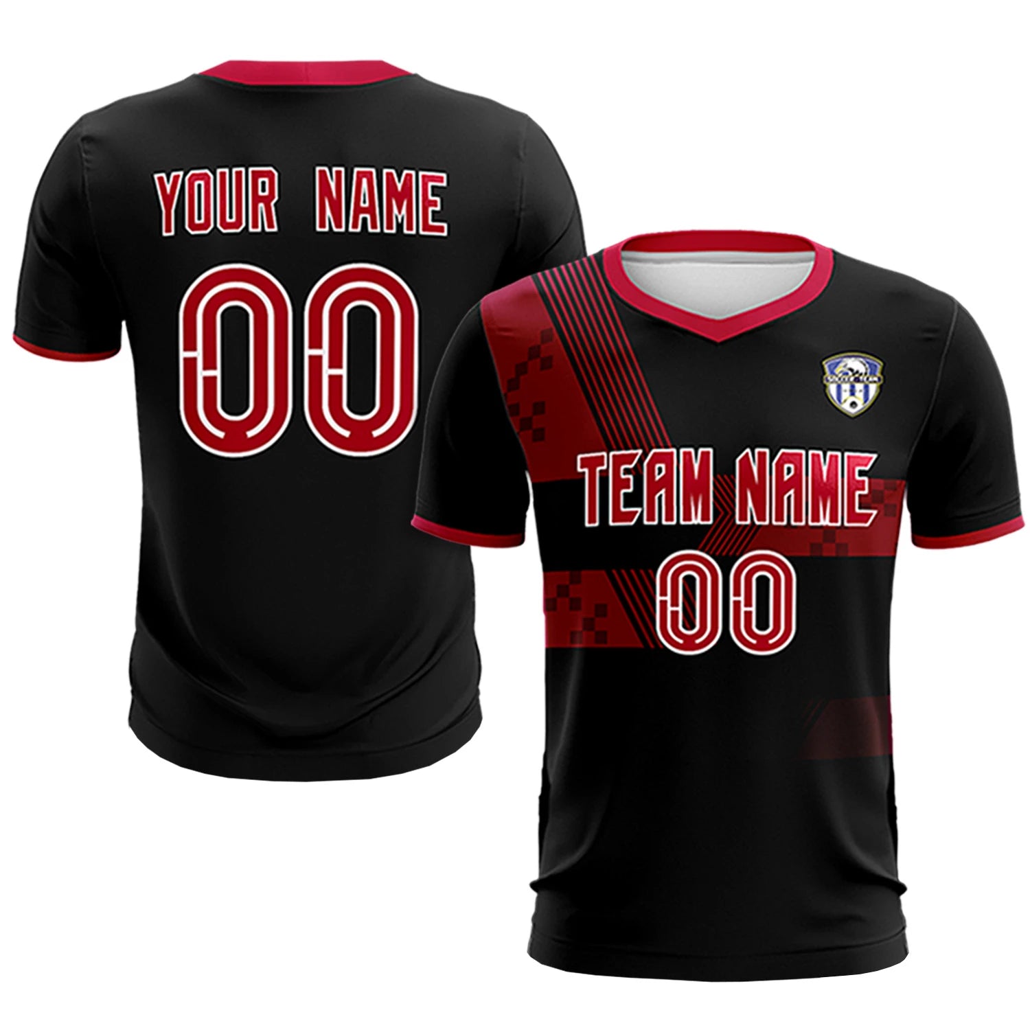 Custom Black Red Training Uniform For Men Soccer Sets Jersey