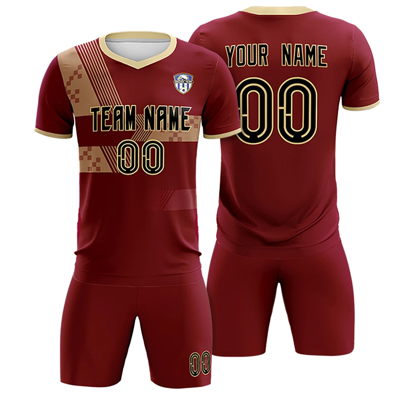 Custom Crimson Khaki Training Uniform For Men Soccer Sets Jersey