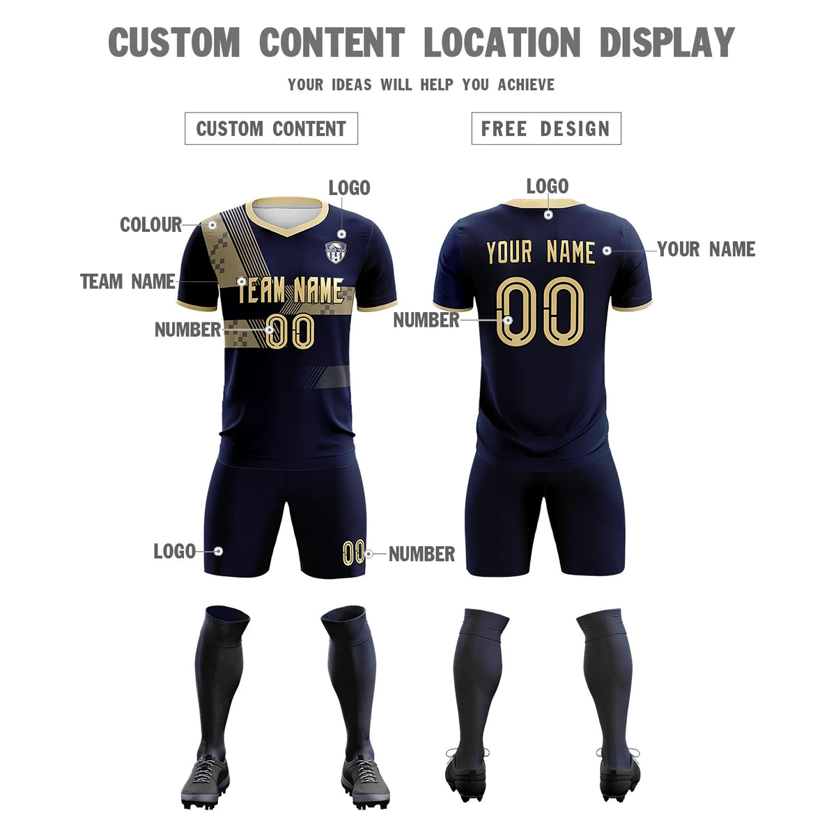 Custom Navy Khaki Training Uniform For Men Soccer Sets Jersey