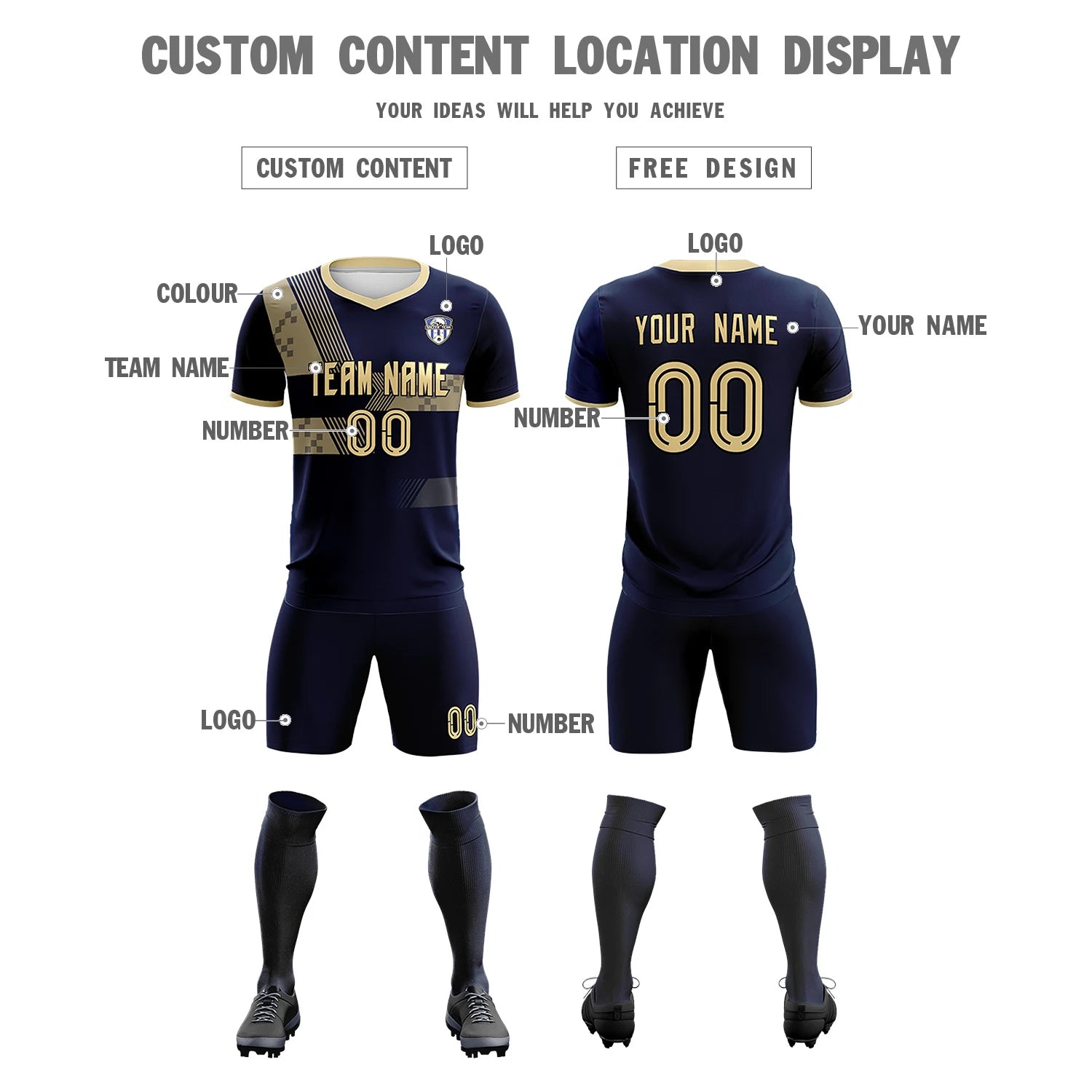 Custom Navy Khaki Training Uniform For Men Soccer Sets Jersey