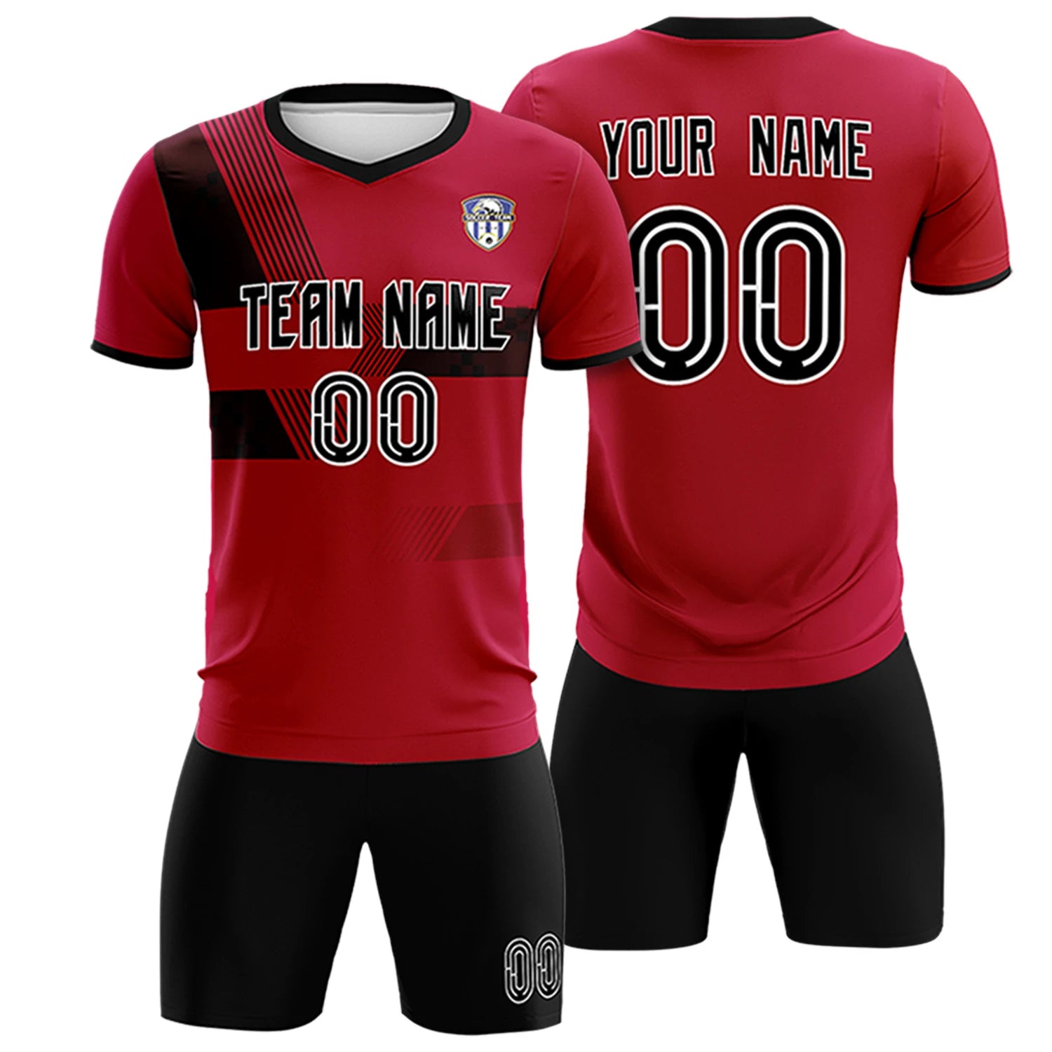 Custom Red Navy Training Uniform For Men Soccer Sets Jersey