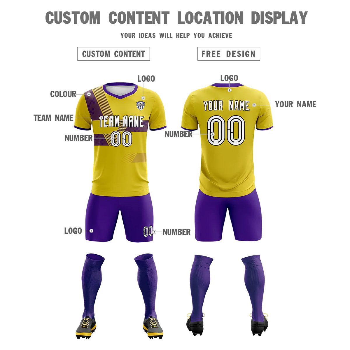 Custom Gold01 Purple Training Uniform For Men Soccer Sets Jersey