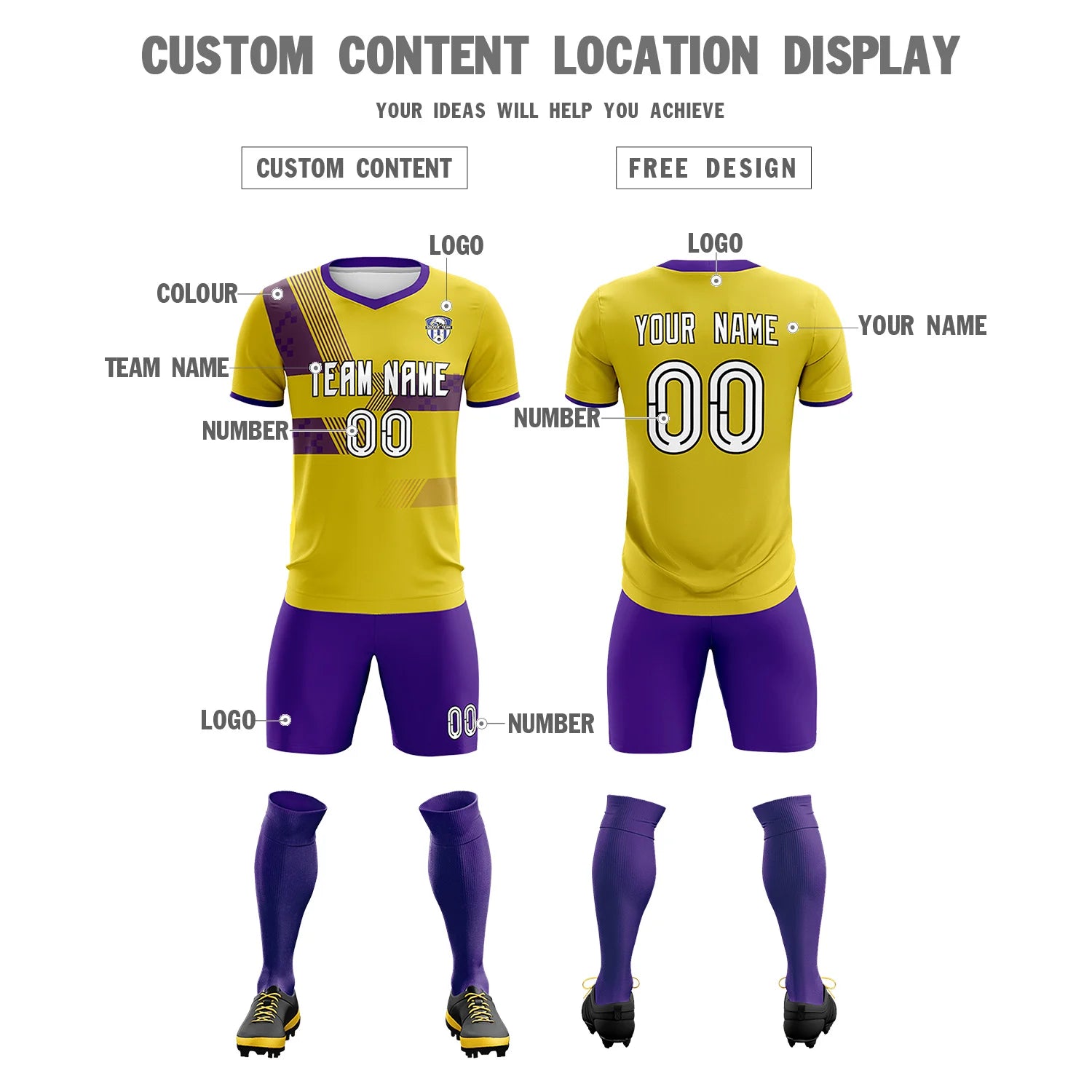 Custom Gold01 Purple Training Uniform For Men Soccer Sets Jersey