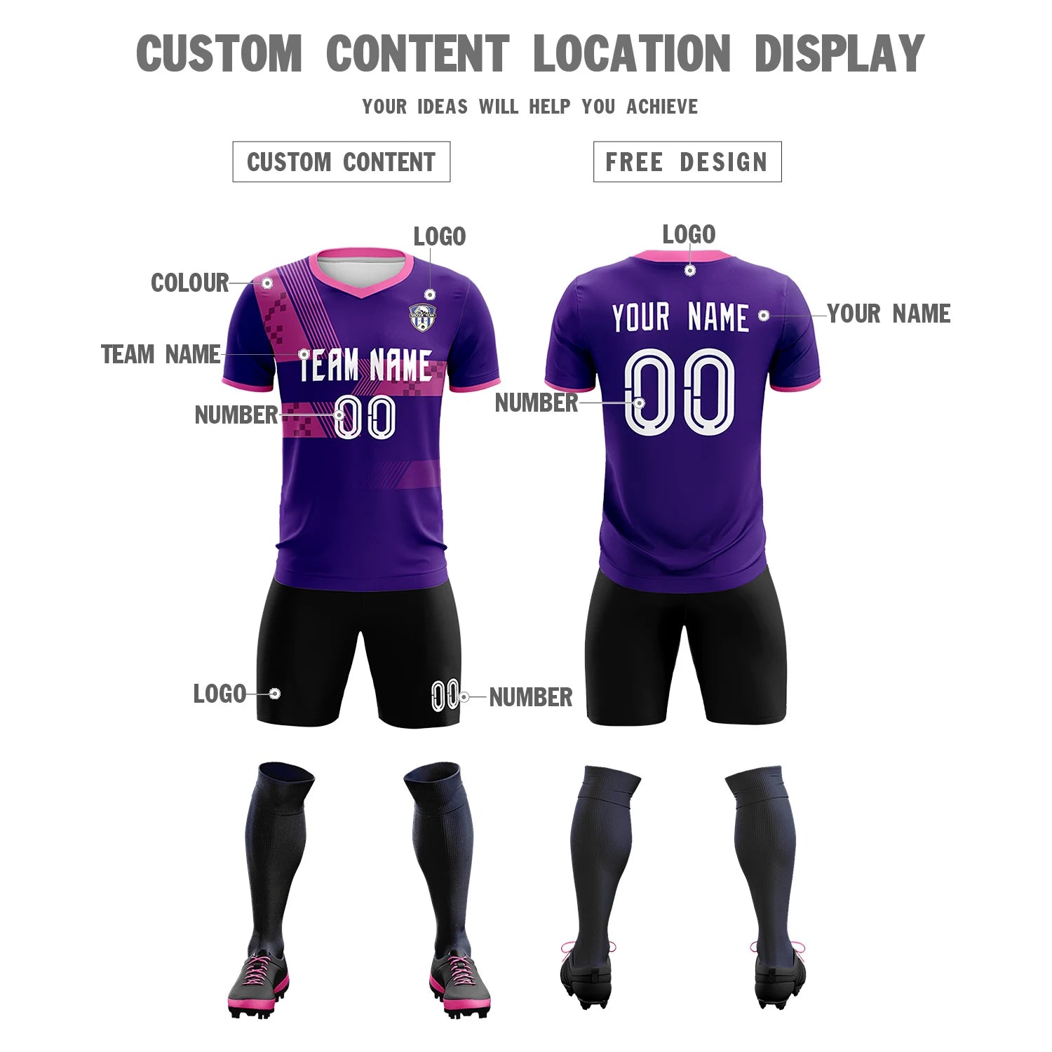 Custom Purple Pink Training Uniform For Men Soccer Sets Jersey