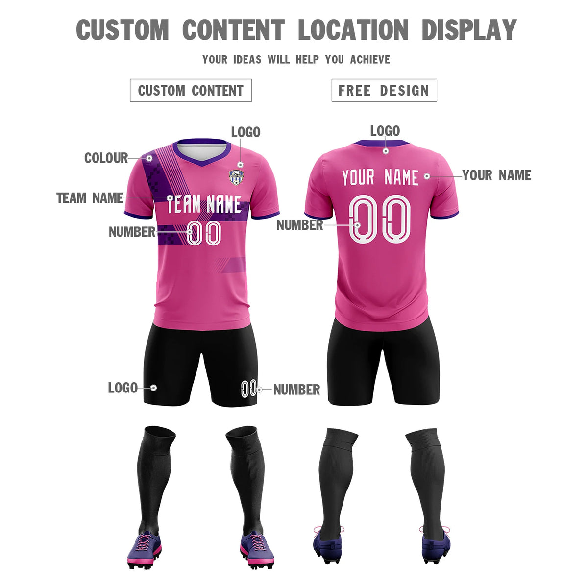 Custom Pink Purple Training Uniform For Men Soccer Sets Jersey