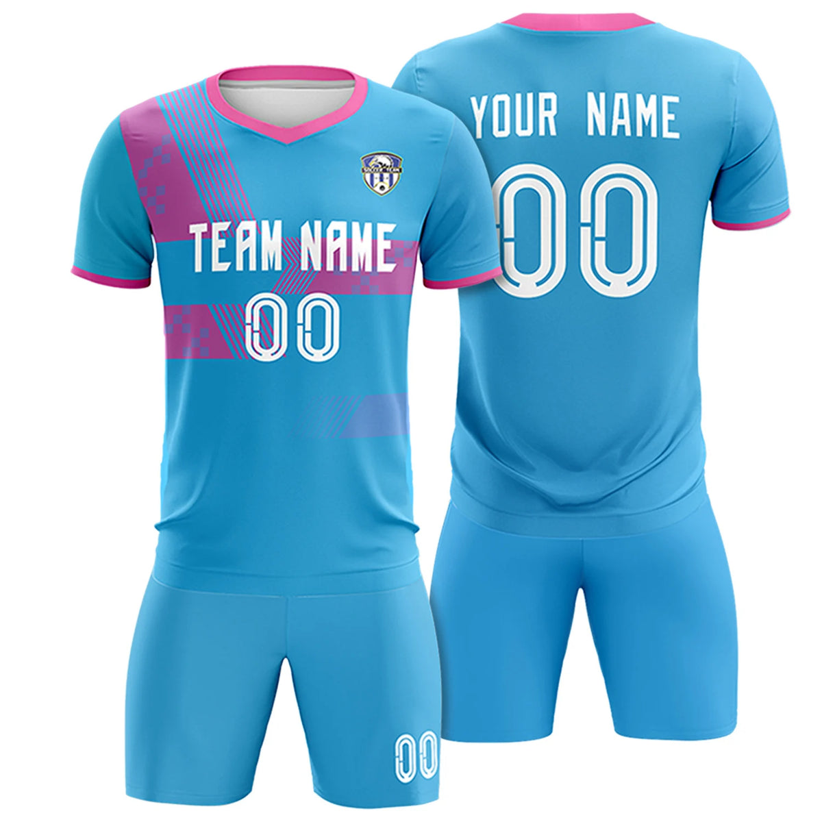 Custom Powder Blue Pink Training Uniform For Men Soccer Sets Jersey